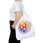 Printify Matrix Burst Pickleball tote bag featuring a retro digital pickleball design, large bag for sports and everyday use.