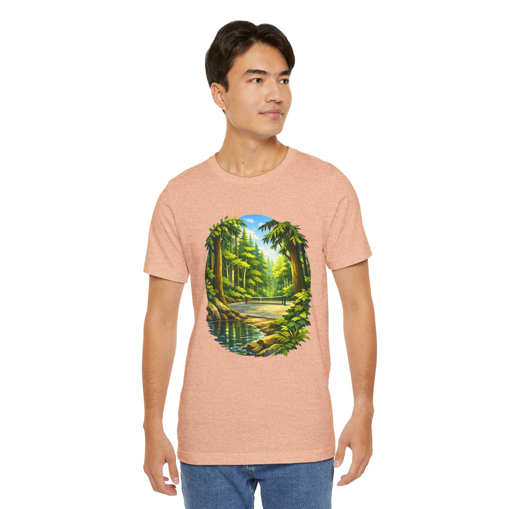 Unisex Hidden Forest Pickleball T-Shirt featuring Bainbridge Island tribute with nature-inspired design, casual fit, and print detailing.