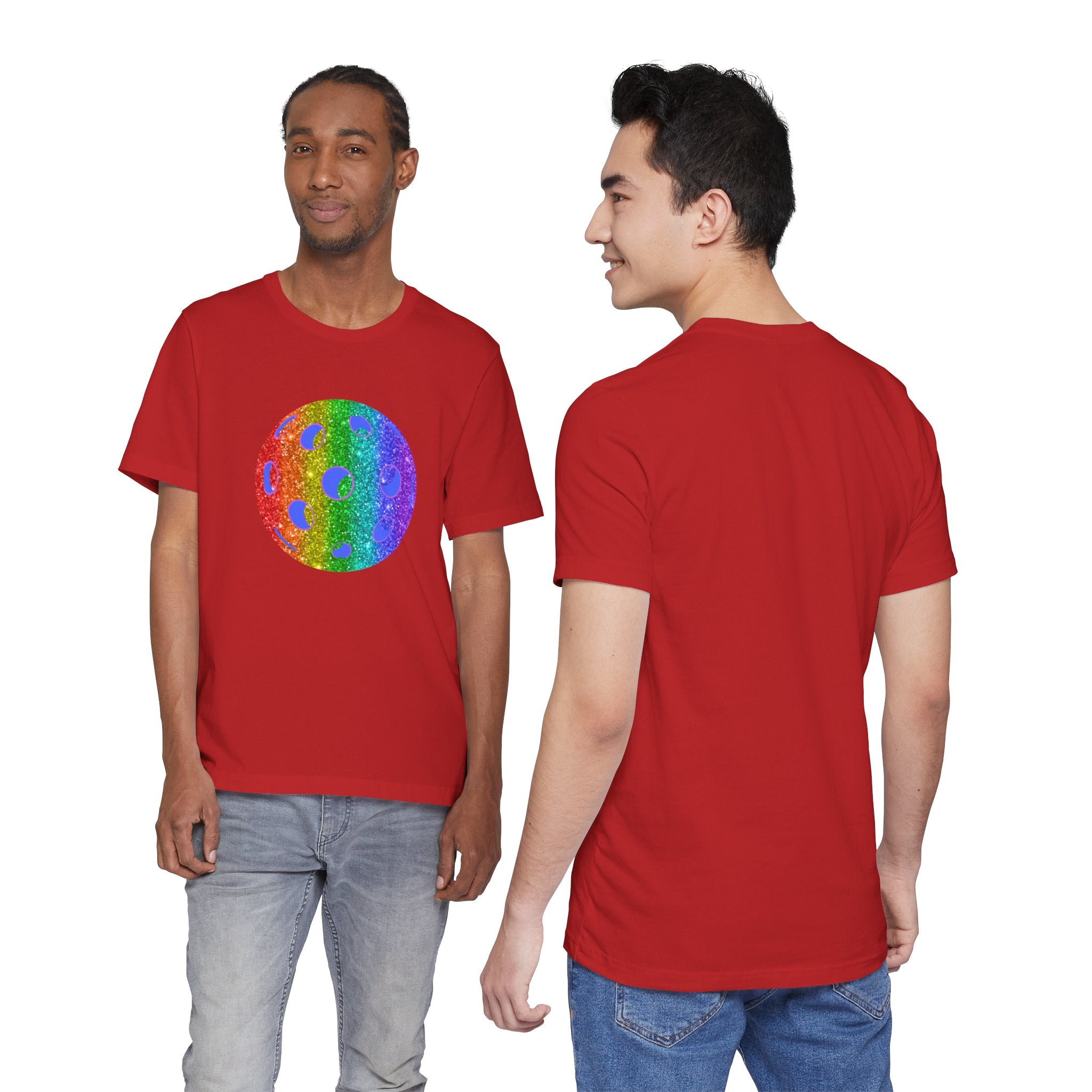 Rainbow glitter pickleball pride T-shirt featuring the Sparkle Loud and Proud Pickleball Pride Tee design by Printify.