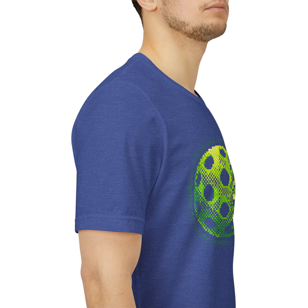 Green Matrix Burst Pickleball T-shirt with retro court graphic, casual unisex tee by Printify, suitable for sports and everyday wear.