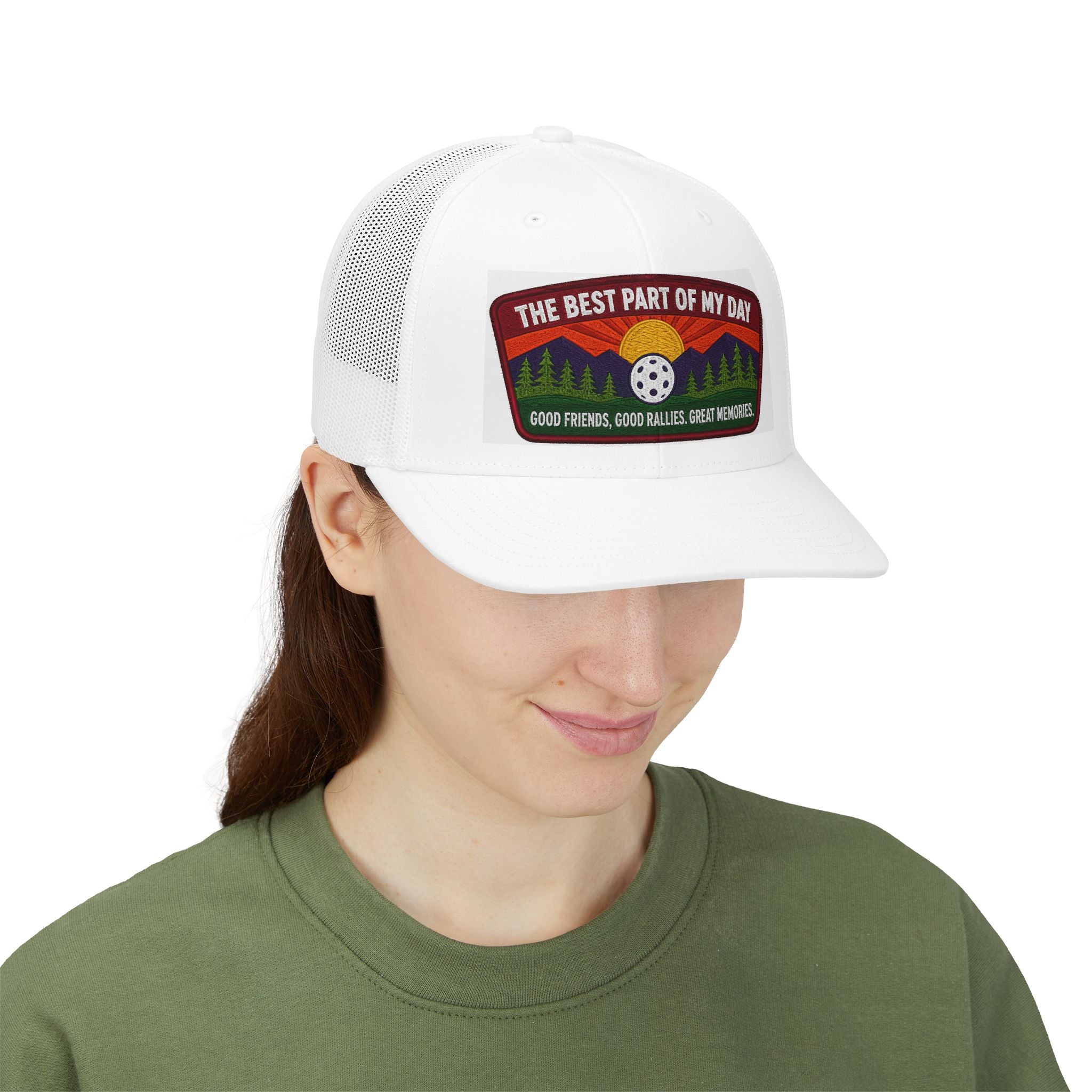 Embroidered Pickleball Trucker Cap — “The Best Part of My Day” Retro Outdoor Patch
