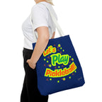 Large navy Printify Let's Play Pickleball tote bag with shoulder straps, spacious bag for sports and casual use.