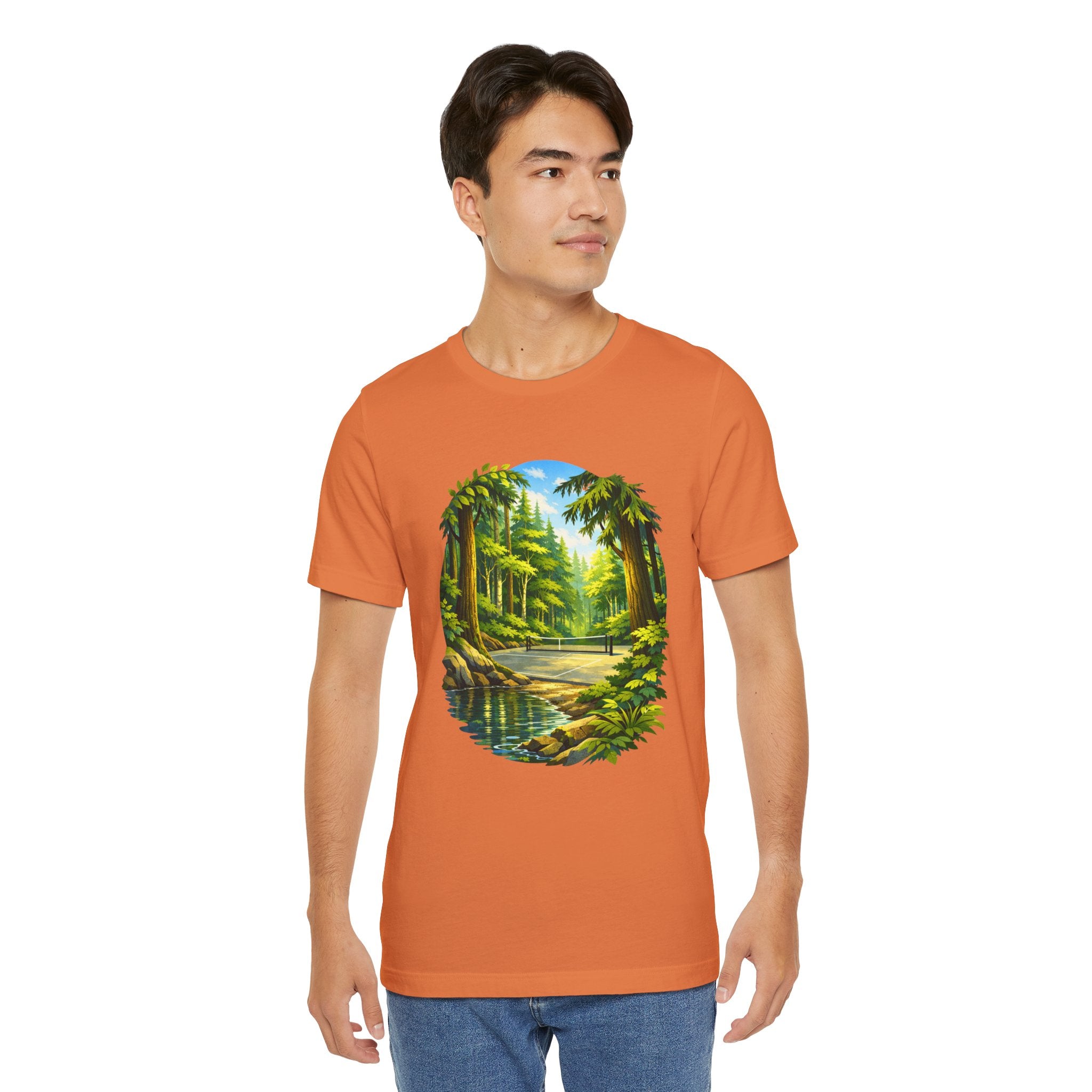 Unisex Hidden Forest Pickleball T-Shirt with Bainbridge Island tribute design, featuring a casual cotton fit and nature-inspired graphics.