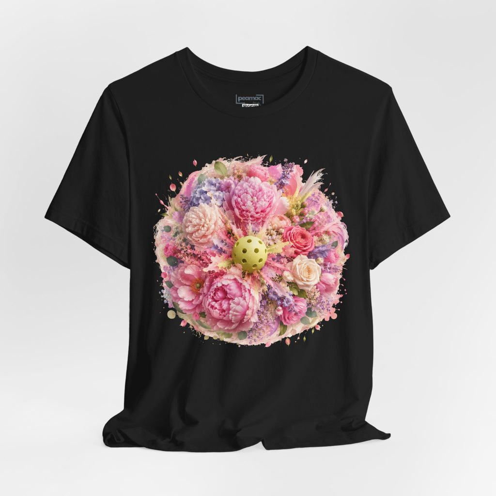 Peony Pickleball Tee by Printify, unisex cotton T-shirt featuring a colorful peony design on a casual, comfortable shirt.