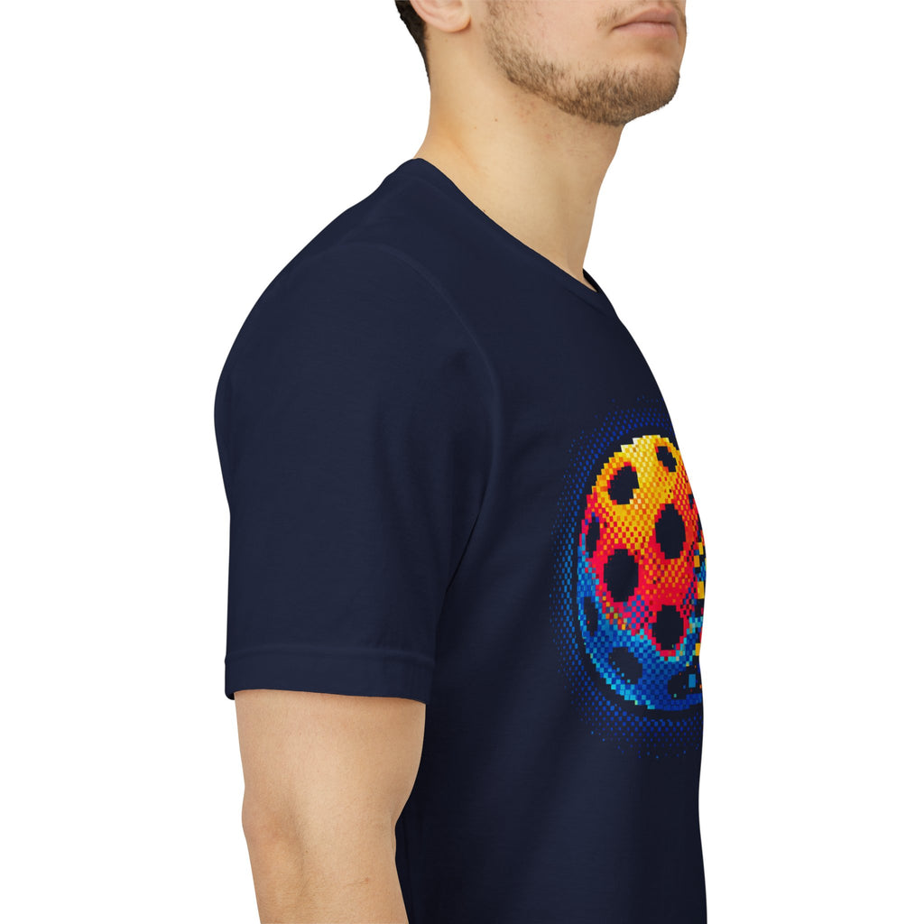 Matrix Burst Pickleball Tee featuring retro court graphic, casual cotton T-shirt by Printify, vibrant sports-inspired design.