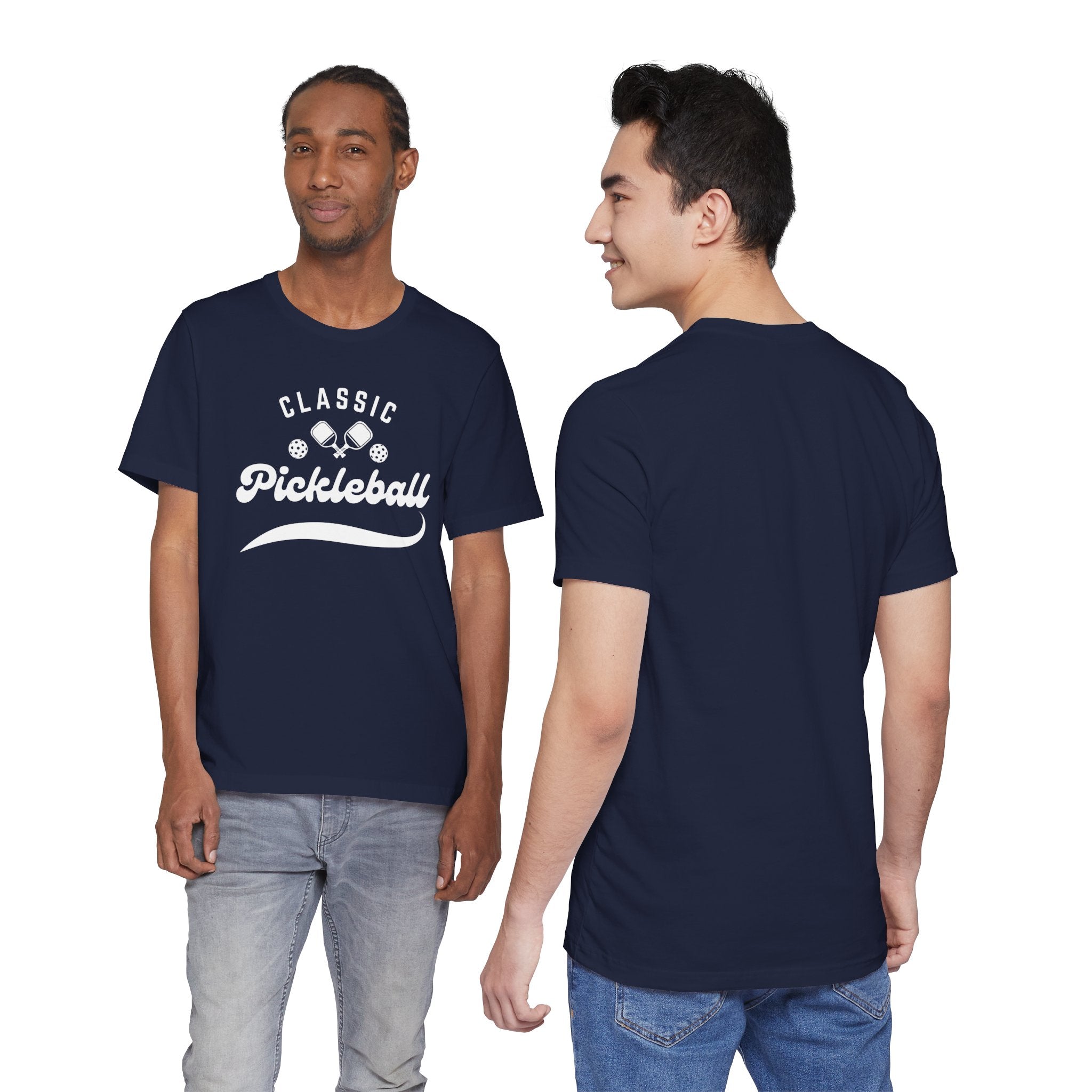 Classic pickleball T-shirt with "Pickleball" script design, comfortable cotton tee for pickleball players by Printify.
