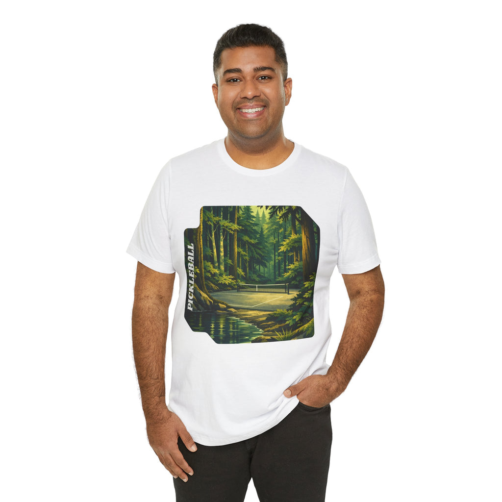 Hidden Forest Pickleball T-Shirt 2, unisex Bainbridge Island tribute tee featuring nature-inspired design and comfortable fit.