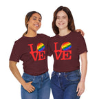 Rainbow LGBTQ2 love pickleball pride T-shirt by Printify, featuring colorful pride flag graphics on a casual T-shirt.