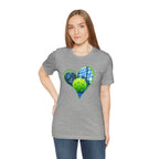 White pickleball T-shirt for players and fans with "My Heart Belongs to Pickleball" print, casual fit, by Printify.