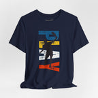 Men's Retro Pickleball Action T-Shirt with dynamic front silhouette and vertical "PICKLEBALL" text on the back.