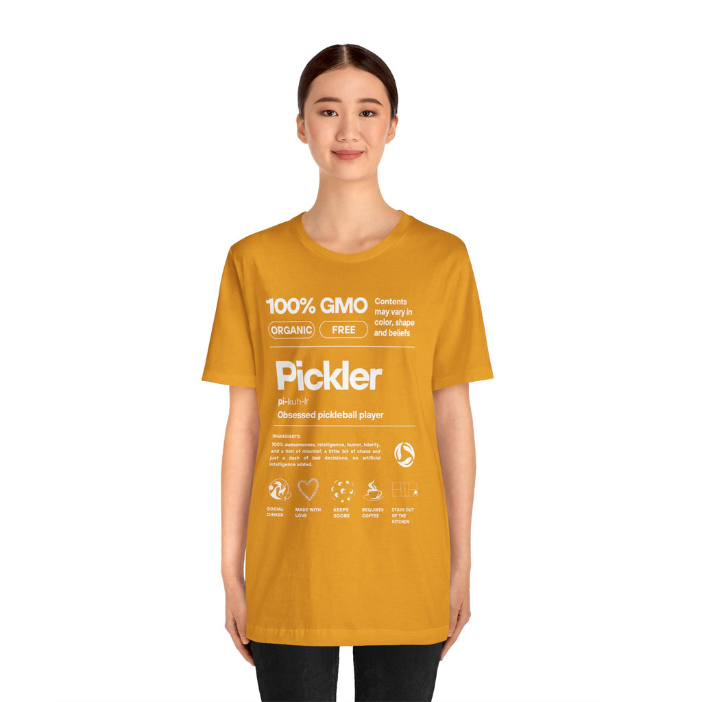 Women's Pickler Funny Definitions T-Shirt featuring white text, lightweight activewear perfect for pickleball enthusiasts.