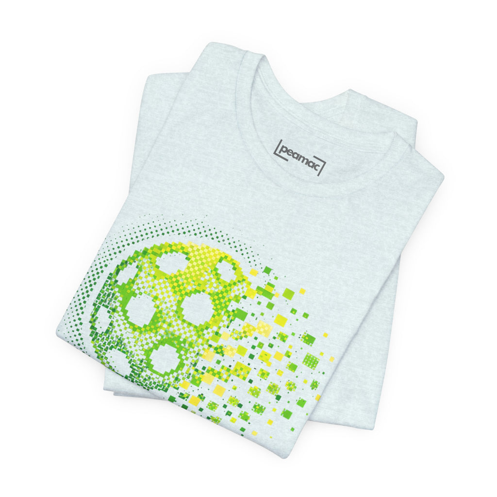 Green Matrix Burst Pickleball T-Shirt with retro court graphic, casual crew neck tee by Printify, perfect for pickleball enthusiasts.