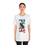 Women's retro-inspired pickleball T-shirt with vertical "PICKLEBALL" back print, casual athletic wear by Printify.