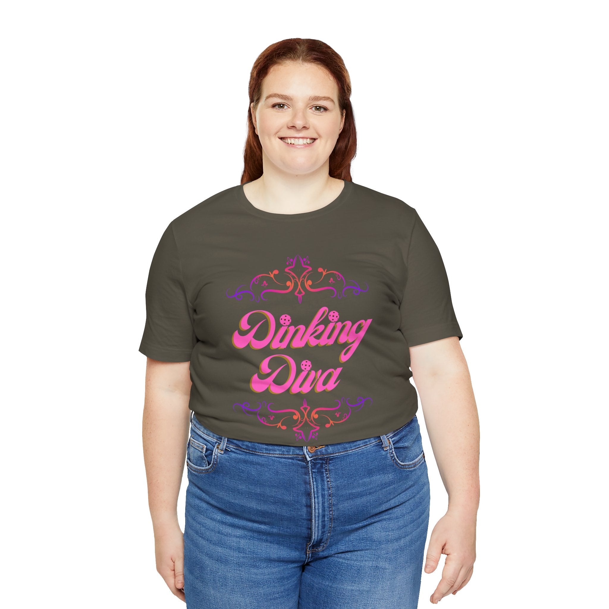 Dinking Diva Pickleball Tee, Pink Filigree Design, Soft & Elegant Sports T-shirt, 7 Colors - Unisex sizing - Small to 3XL