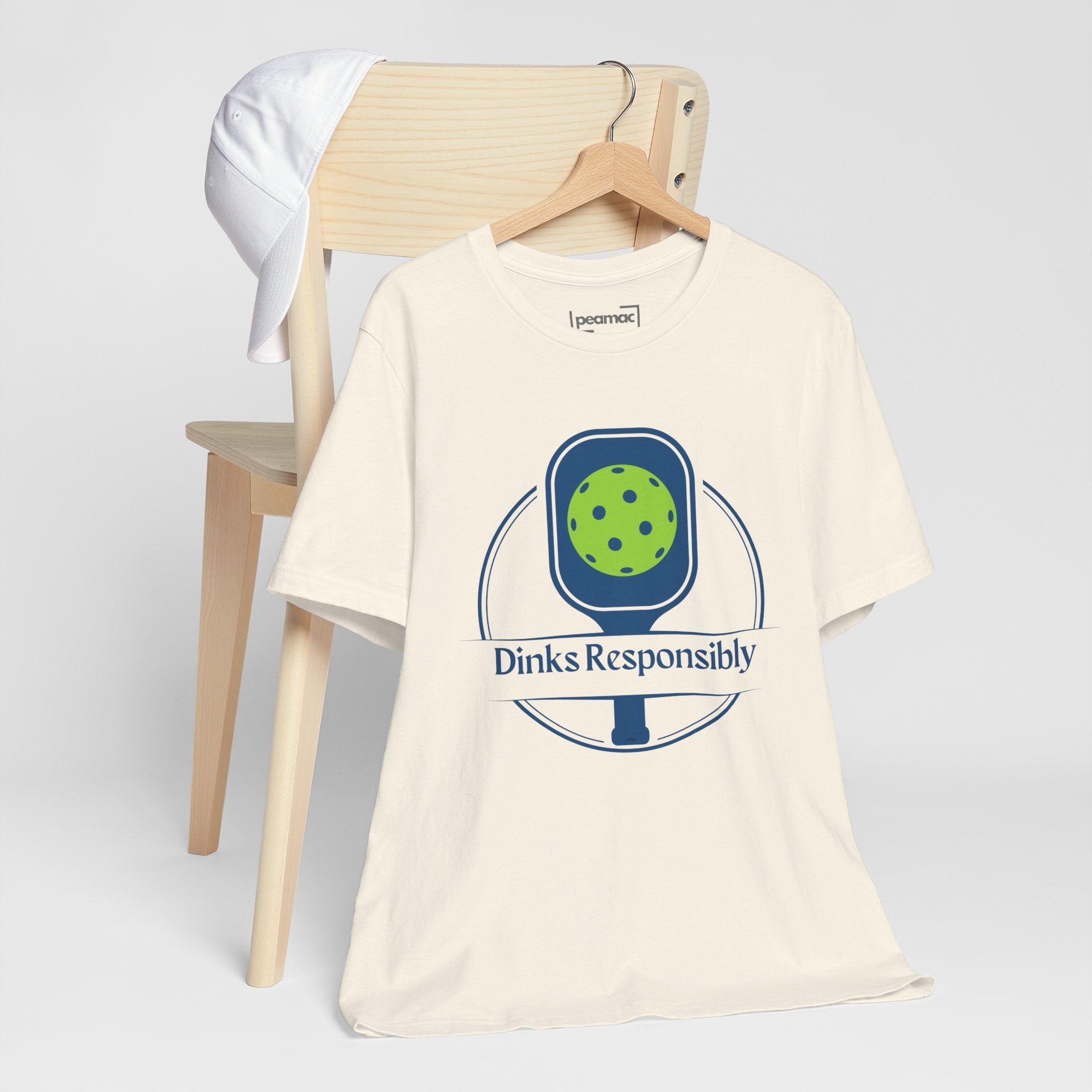 Funny Dinks Responsibly pickleball T-shirt with paddle and ball graphic, casual sportswear for pickleball enthusiasts.