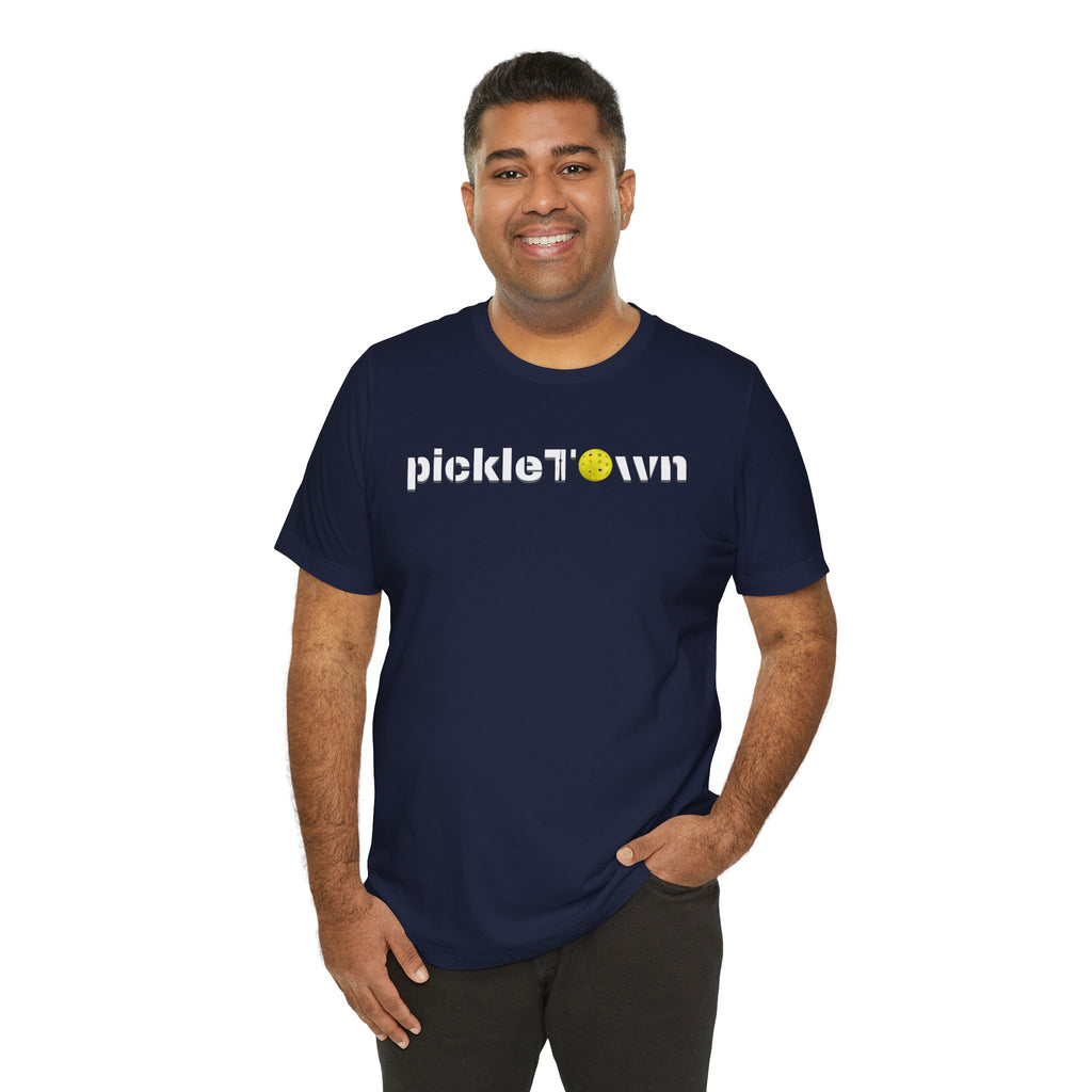 Toronto PickleTOwn T-Shirt featuring the CN Tower and pickleball design, casual unisex tee by Printify.
