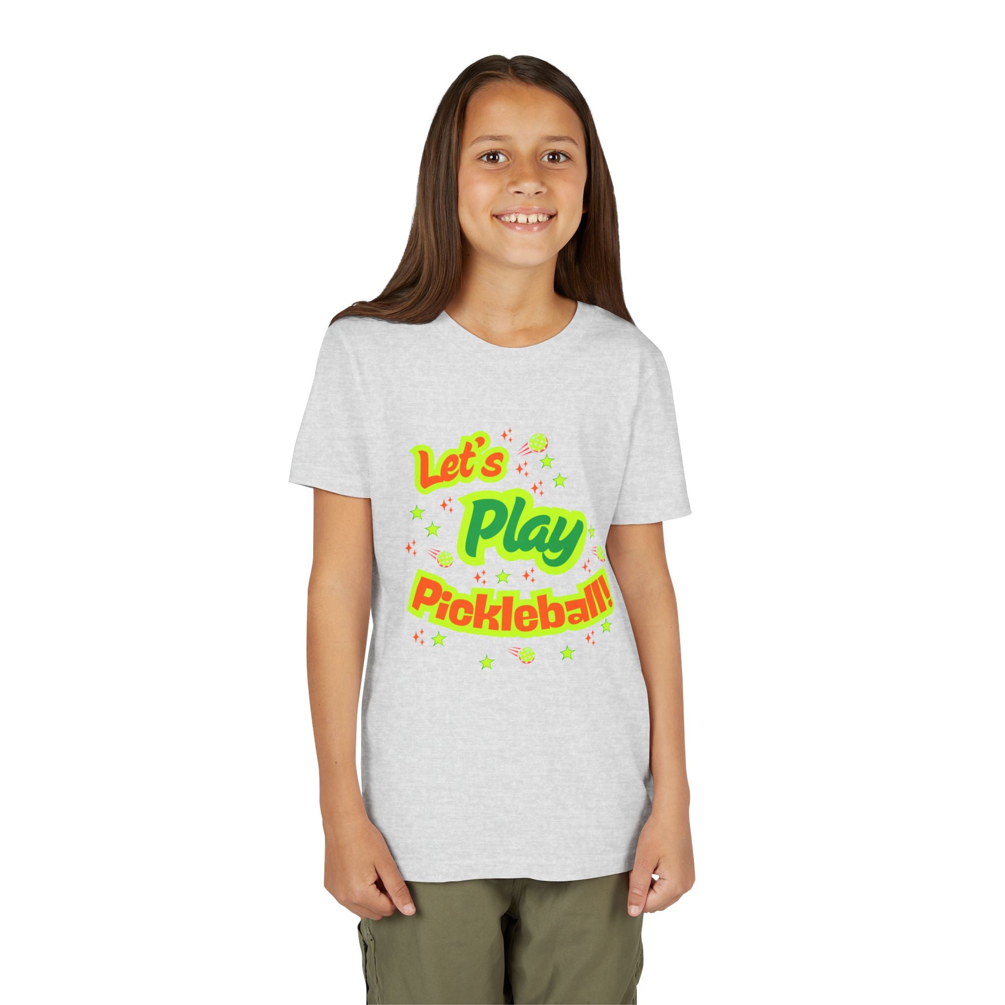 Youth Let’s Play Pickleball  Fun Neon Sports T-shirt for Kids  Colorful Pickleball Shirt for Boys & Girls, Soft & Comfy