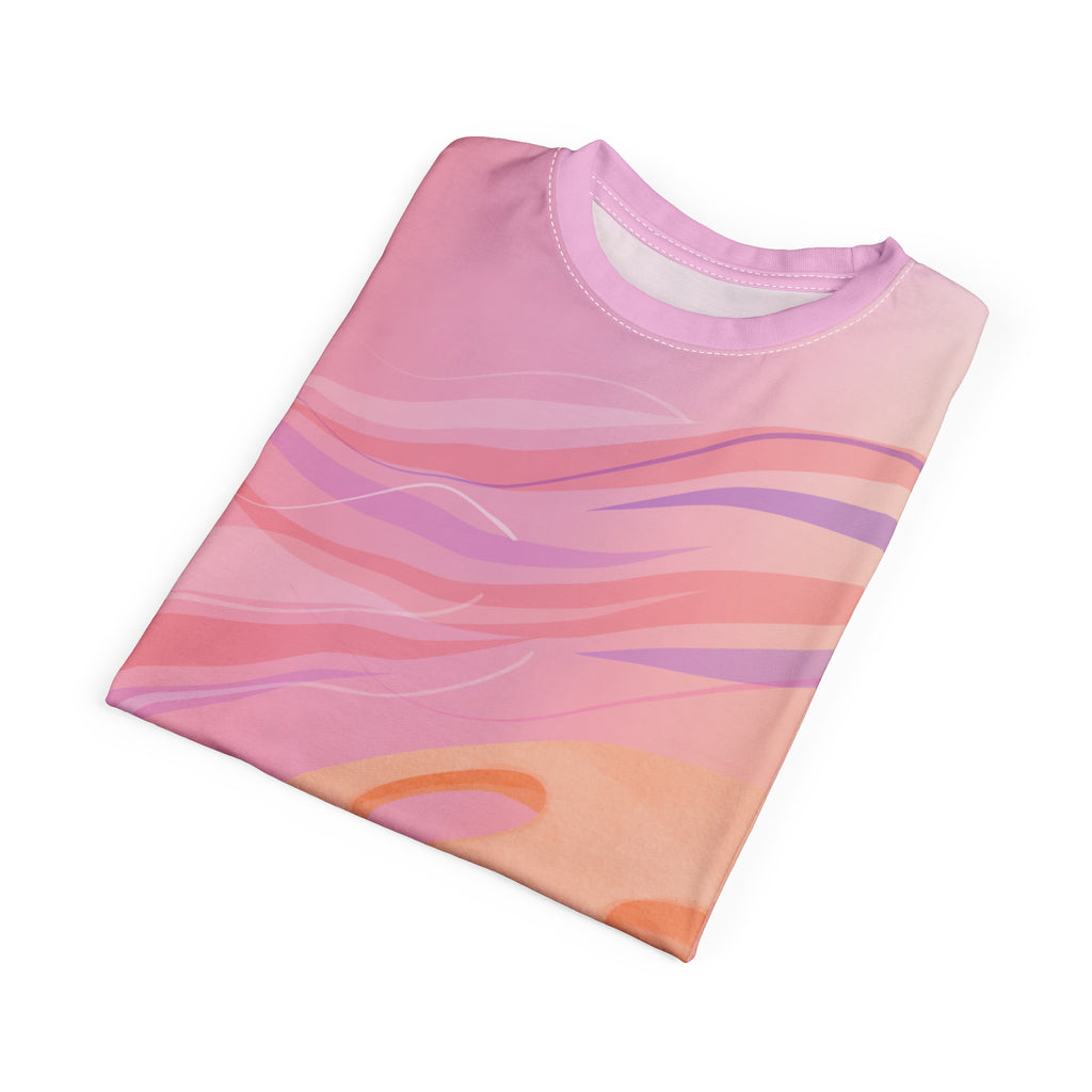 All-over print July Sunset Pickleball Tee, moisture-wicking unisex T-shirt with vibrant sunset design by Printify.