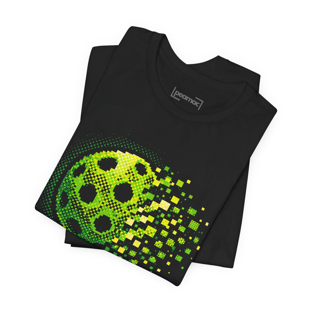 Green Matrix Burst Pickleball T-shirt with retro court graphic, casual style, featuring vibrant print on front.