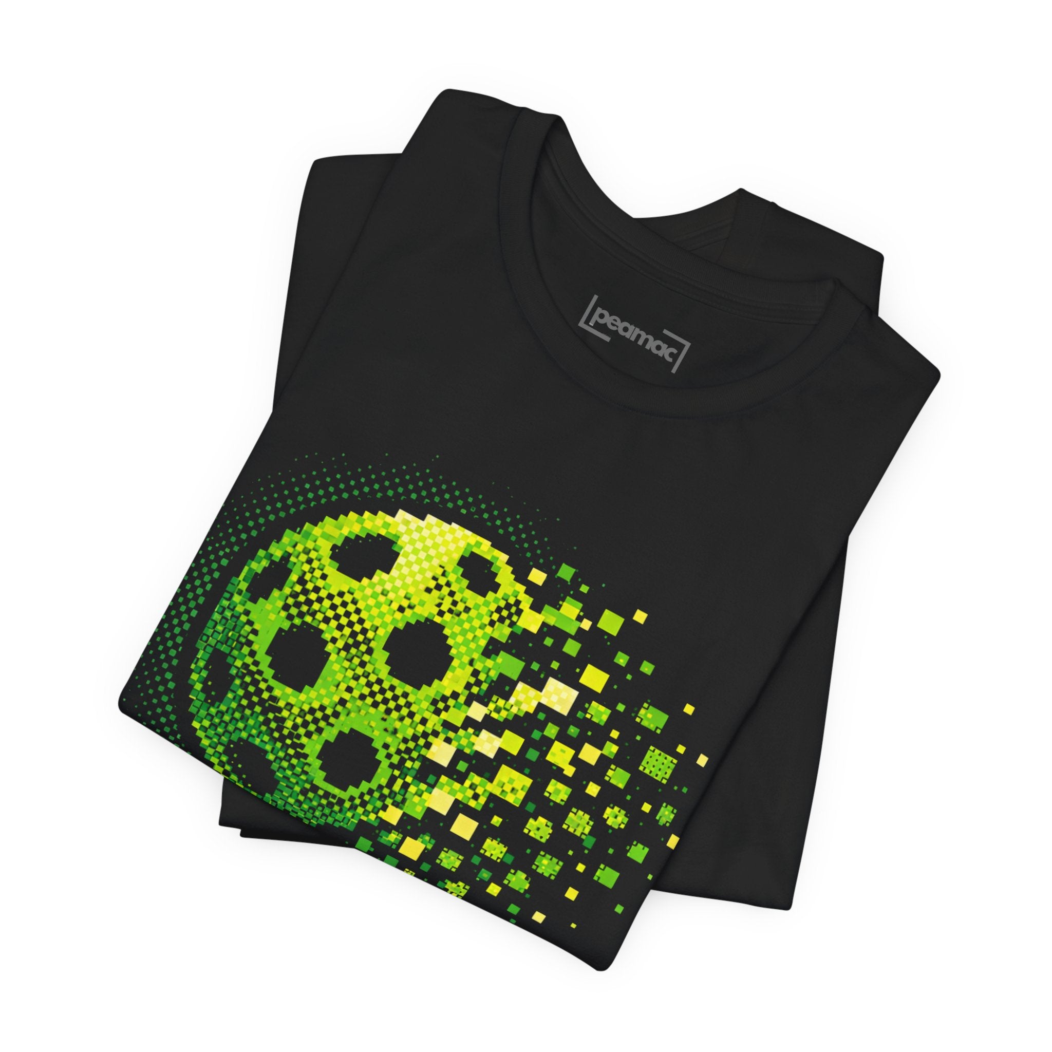 Green Matrix Burst Pickleball T-shirt with retro court graphic, casual style, featuring vibrant print on front.