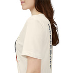 Women's retro-inspired pickleball T-shirt with vertical 'PICKLEBALL' back print, stylish casual sportswear by Printify.