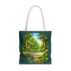 Large pickleball tote bag by Printify featuring a Bainbridge Island-inspired Pacific Northwest forest court design.