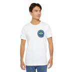 Personalized pickleball T-shirt by Printify with custom name on sleeve and club logo, featuring pickleball graphic on the back.