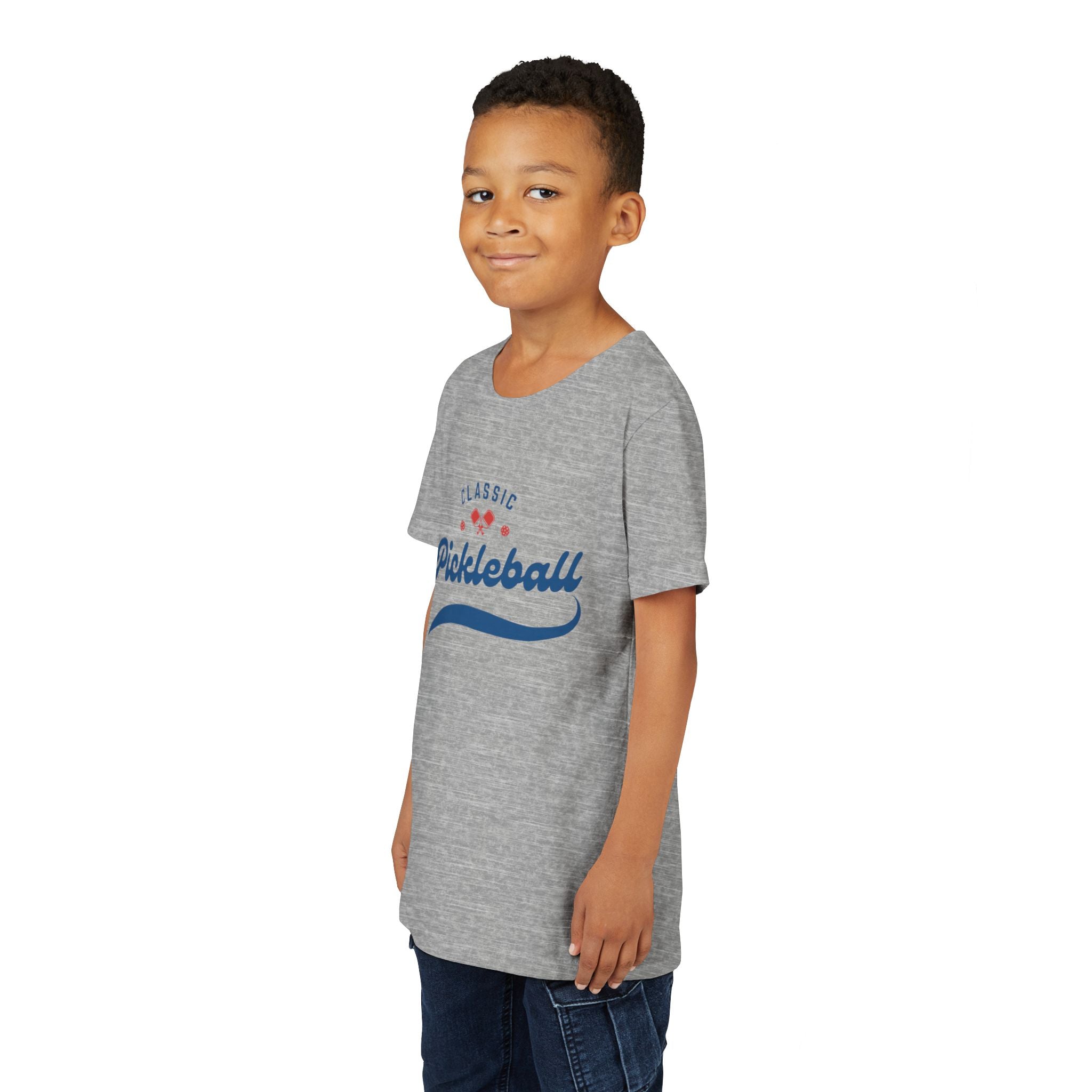 Kids' retro pickleball T-shirt by Printify, featuring a classic sports design for boys and girls, made of comfortable kids' clothing fabric.