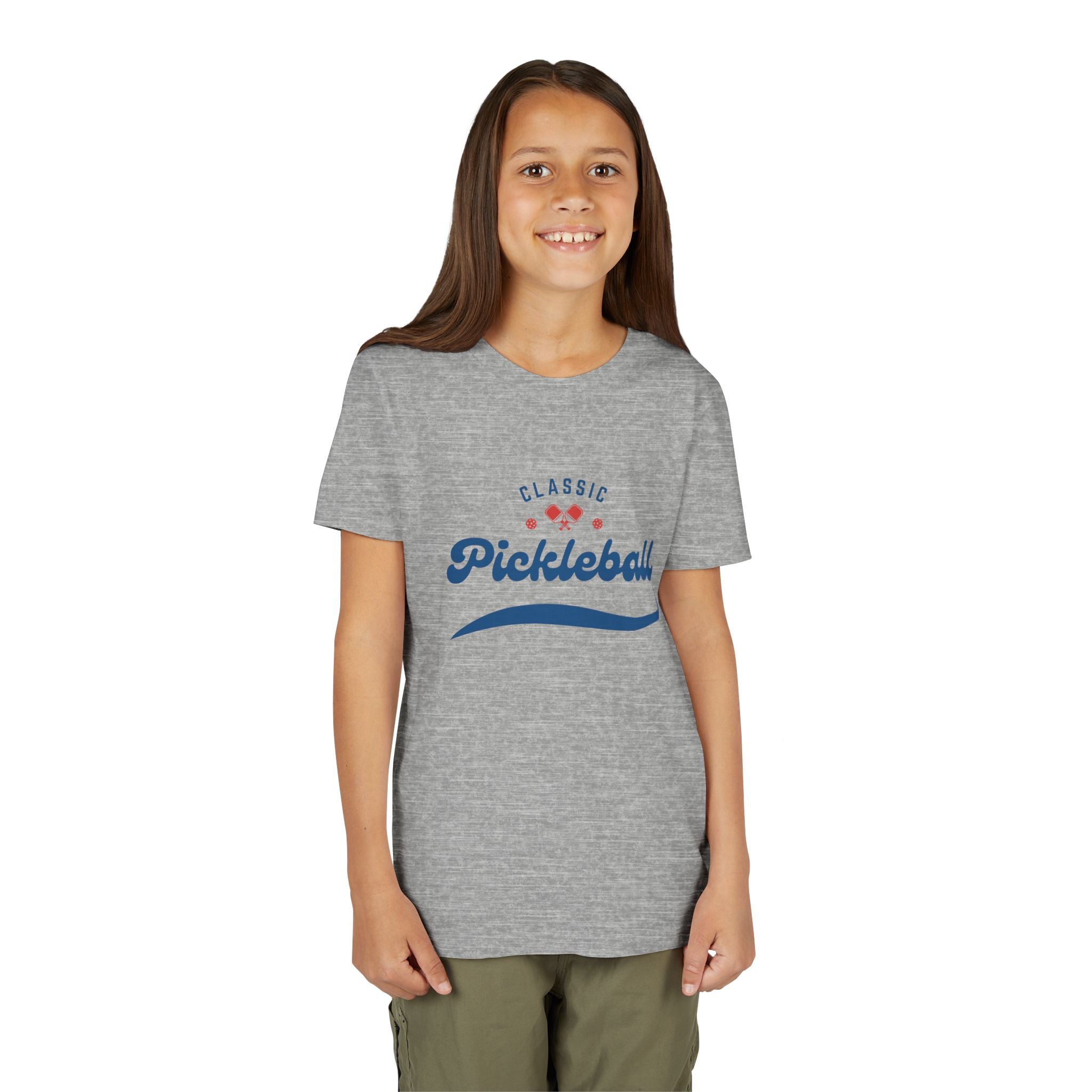 Kids Retro Pickleball T-shirt by Printify featuring a colorful, vintage-inspired design for boys and girls sportswear.