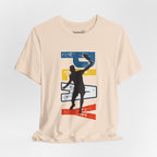 Men's Retro Pickleball Action T-shirt with dynamic front silhouette and vertical "PICKLEBALL" text on the back.