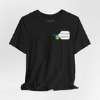 Personalized pickleball T-shirt with custom name and club logo featuring a paddle graphic design, by Printify.
