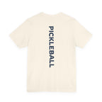 Women's retro-inspired pickleball T-shirt with vertical 'PICKLEBALL' back print, by Printify, casual sporty tee for active wear.