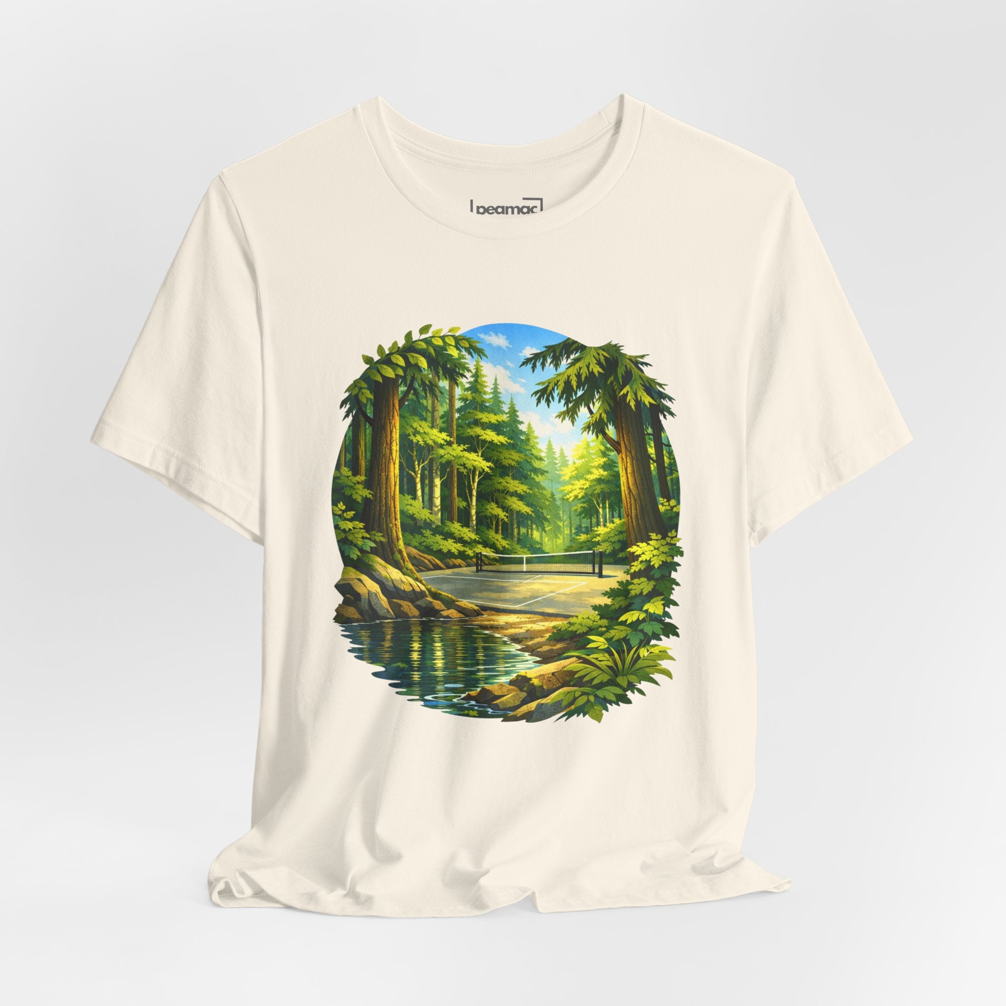 Unisex Hidden Forest Pickleball T-Shirt with Bainbridge Island tribute design, printed by Printify, in natural fabric and fit.