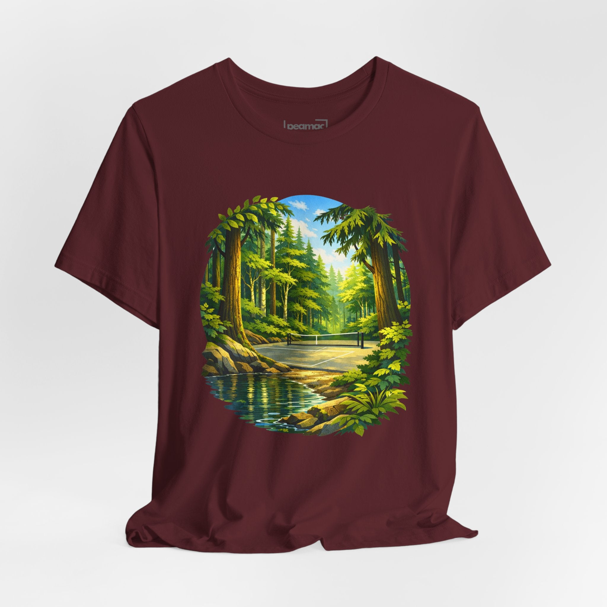 Unisex Hidden Forest Pickleball T-Shirt with Bainbridge Island tribute design, printed by Printify, featuring a nature-inspired graphic.