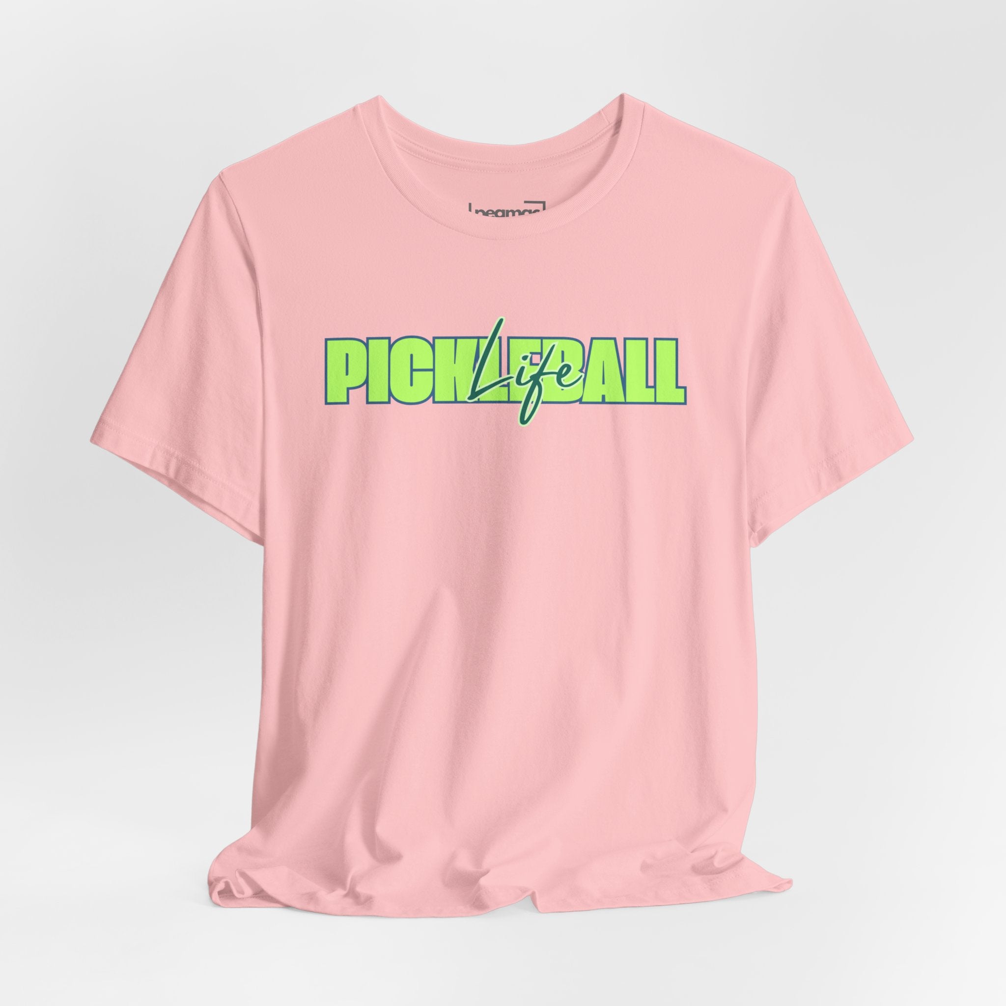 Unisex Pickleball Life T-shirt with bold green and blue graphic print, casual fit, by Printify.