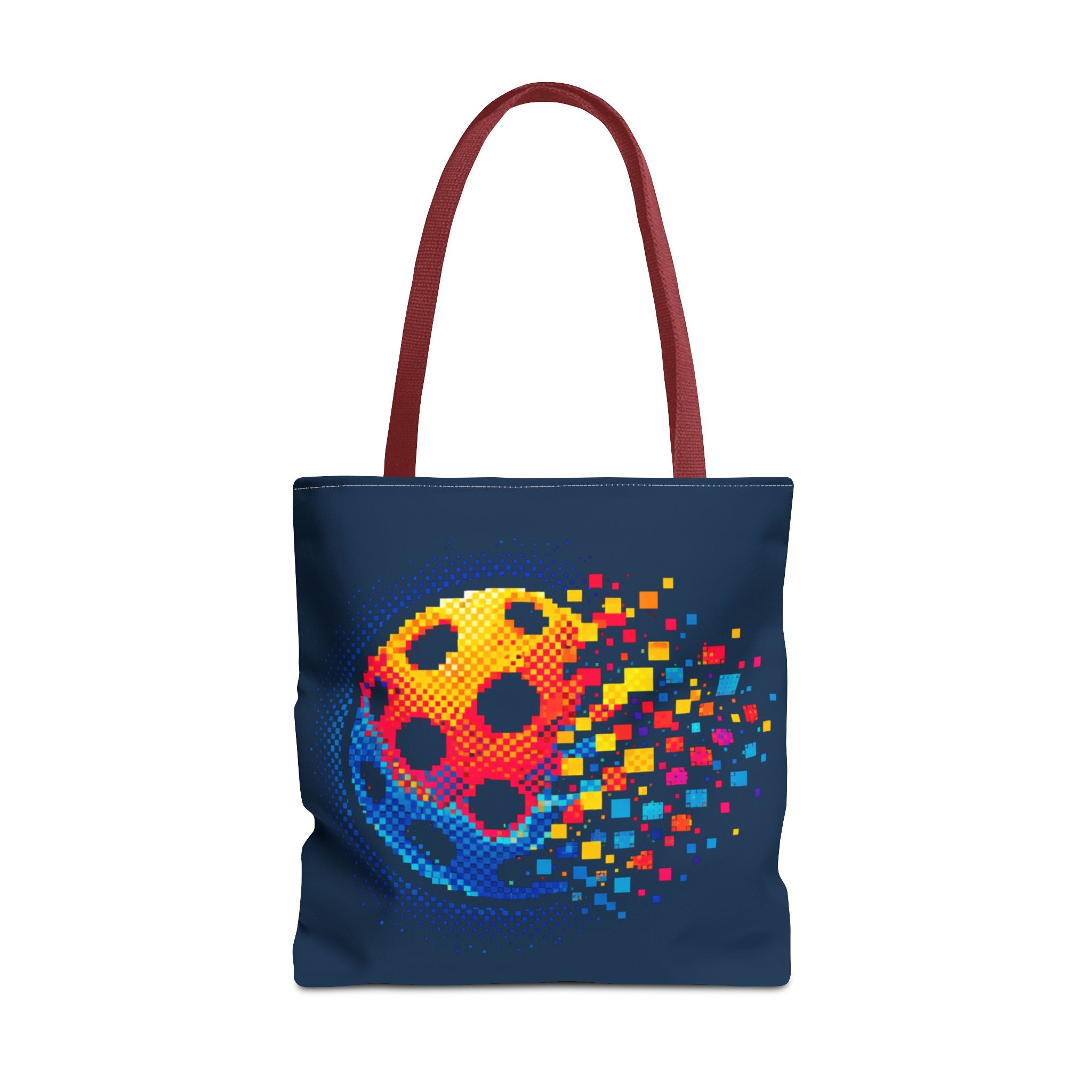 Matrix Burst Pickleball Large Navy Tote Bag — Retro Digital Pickleball Design