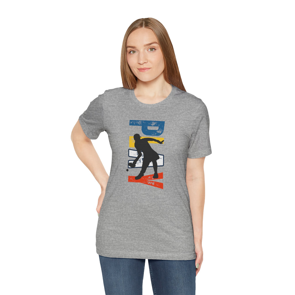 Women's retro-inspired pickleball T-shirt from Printify featuring a vertical "PICKLEBALL" back print and casual athletic style.