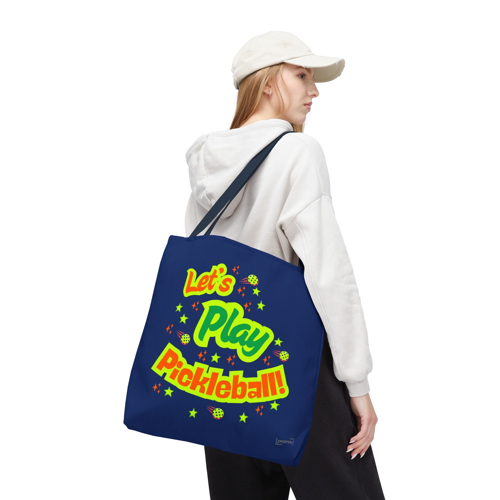 Let's Play Pickleball Tote Bag - Large Navy Shoulder Bag