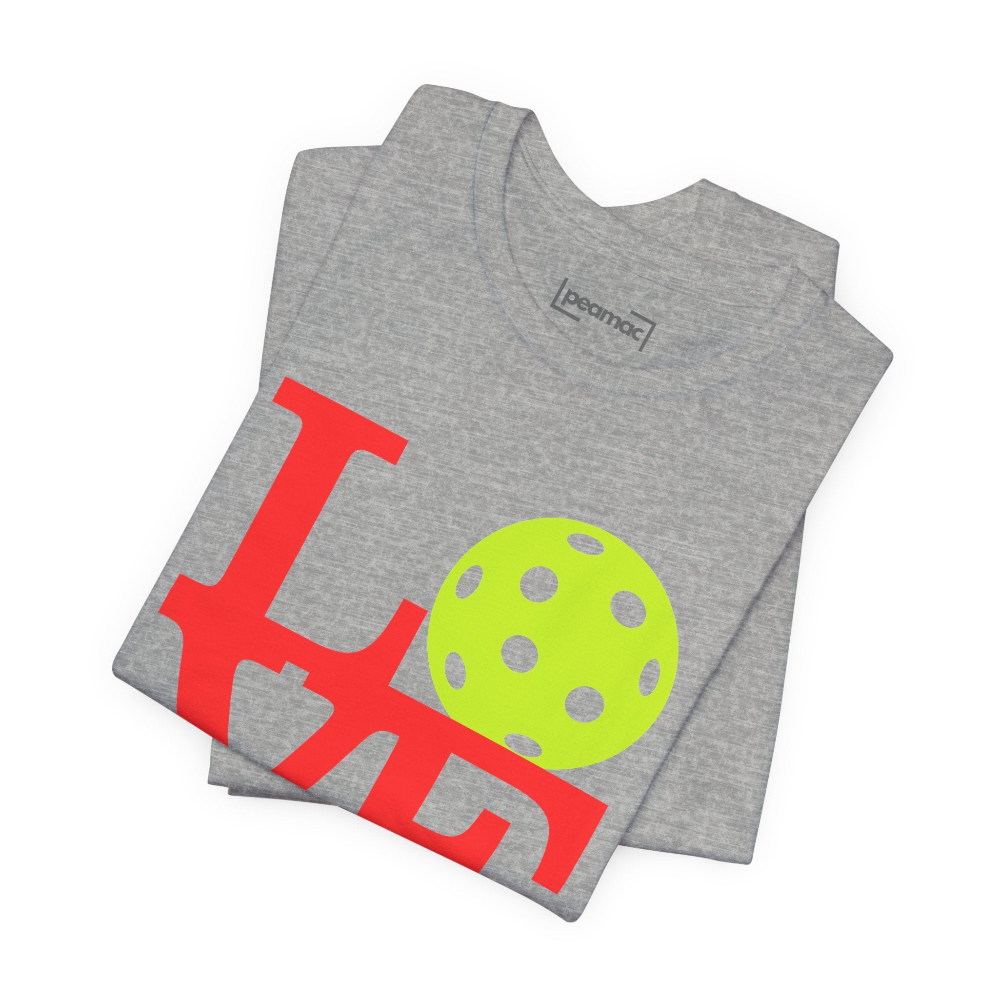 Neon pop art design on LOVE Pickleball T-Shirt from Printify, premium comfortable T-shirt for pickleball enthusiasts.