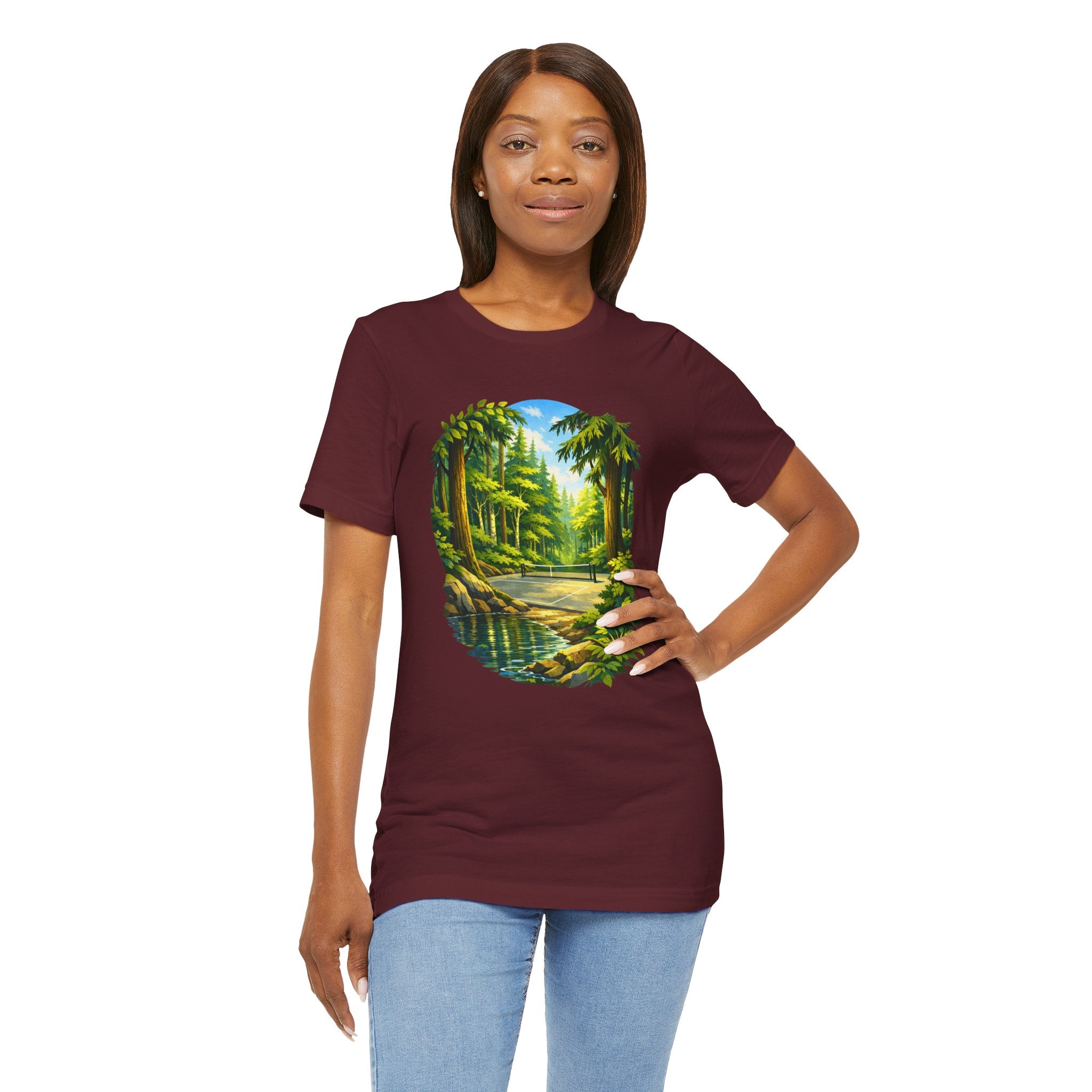 Unisex Hidden Forest Pickleball T-Shirt featuring Bainbridge Island tribute, casual cotton shirt with printed design.