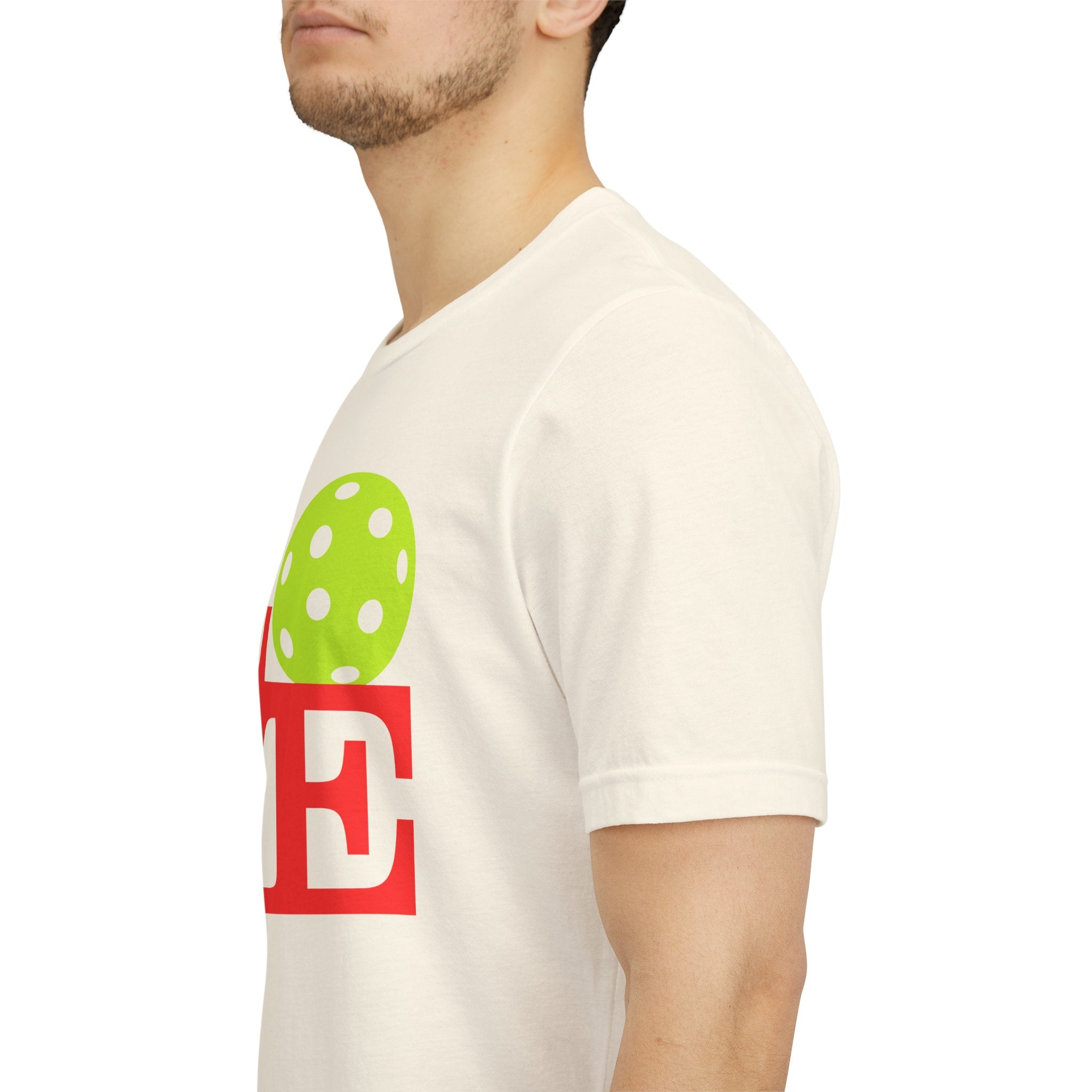 Love Pickleball neon pop art T-shirt by Printify, featuring vibrant colorful pickleball design on a premium casual tee.