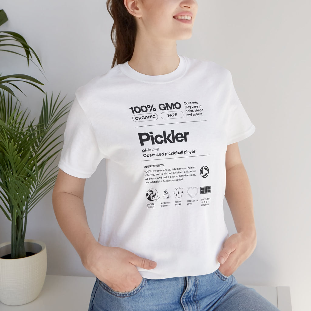 Women's Pickler Funny Definitions T-Shirt by Printify, black lightweight activewear with humorous pickleball-themed text.