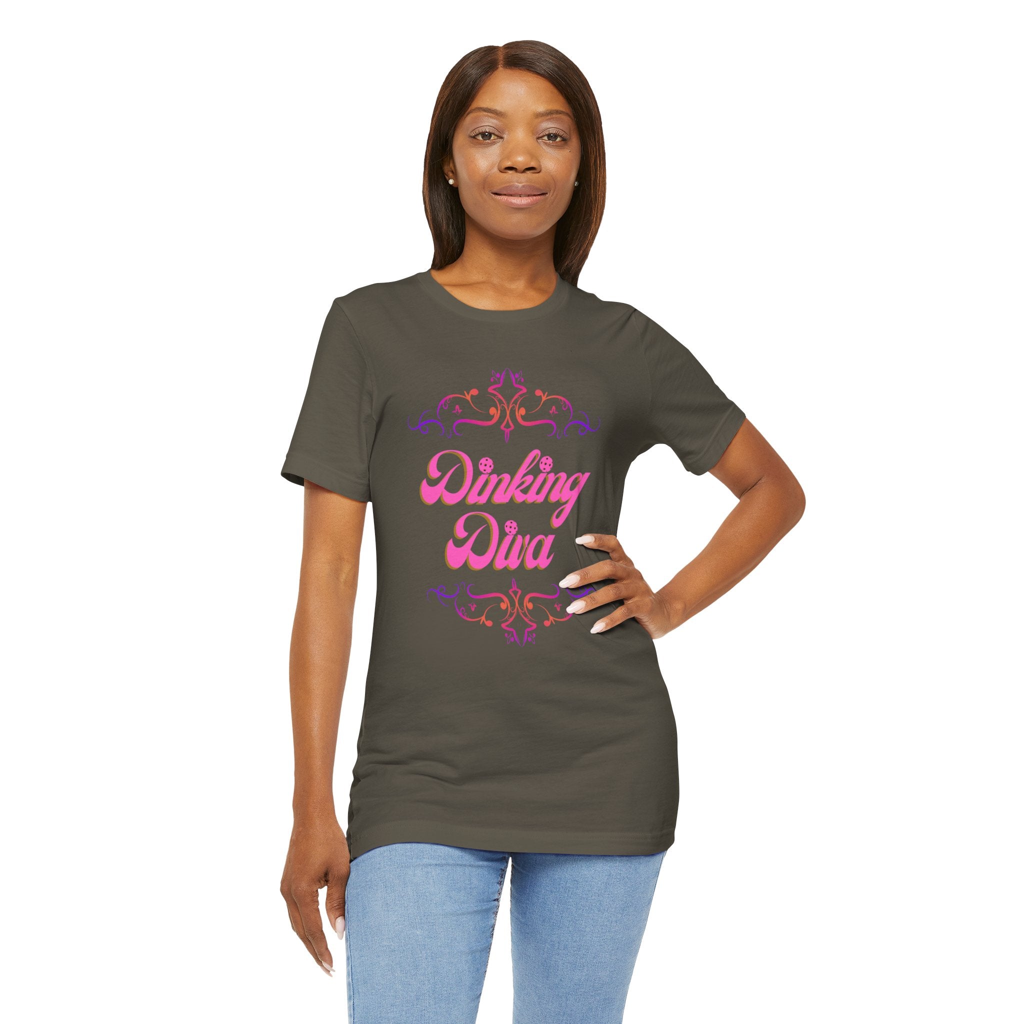 Dinking Diva Pickleball Tee, Pink Filigree Design, Soft & Elegant Sports T-shirt, 7 Colors - Unisex sizing - Small to 3XL