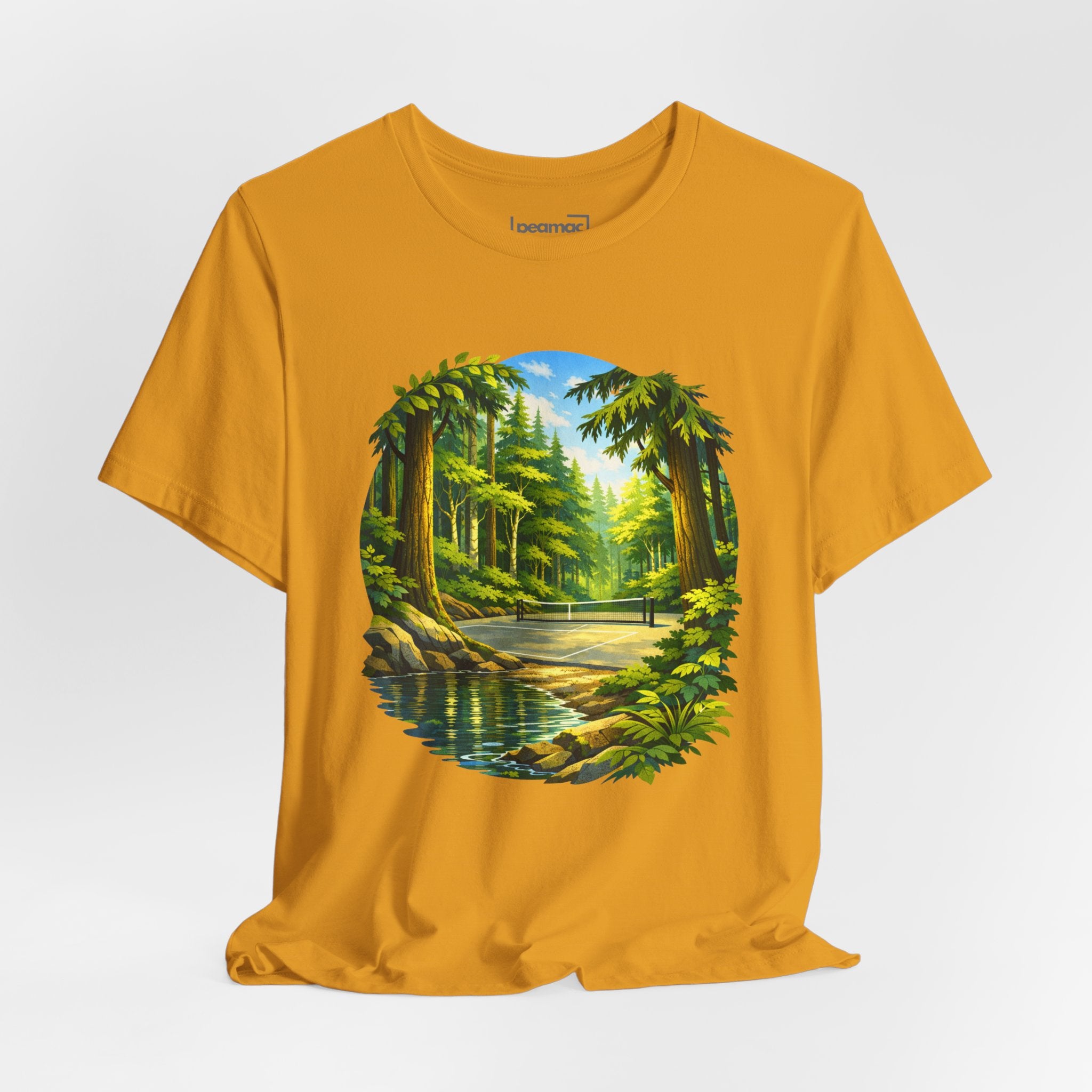 Unisex Hidden Forest Pickleball T-Shirt featuring Bainbridge Island tribute design on soft cotton fabric.