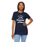 Classic pickleball t-shirt with "Pickleball" script design, comfortable cotton fabric, perfect for pickleball enthusiasts.