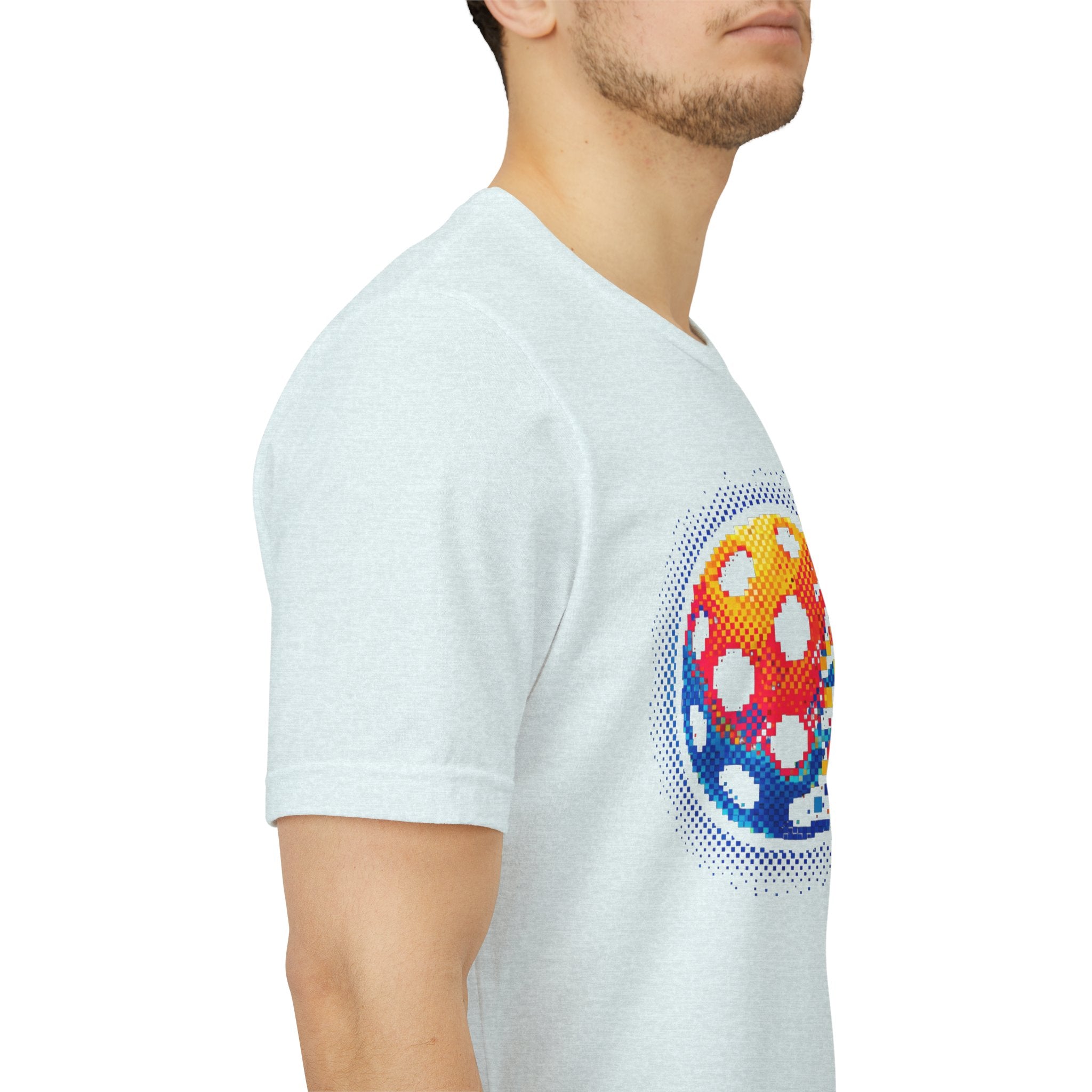 Matrix Burst Pickleball Tee, retro court graphic T-shirt by Printify, featuring vibrant pickleball design on soft fabric.