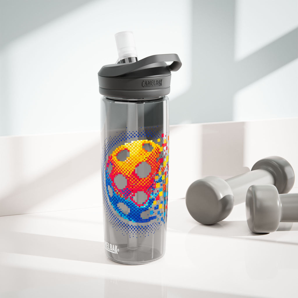 Pixelated Pickleball CamelBak 20oz sports water bottle mug with colorful pickleball design, made by Printify.