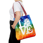 Palm rainbow tote bag with tropical pickleball design, court-ready shoulder bag by Printify for carrying essentials.
