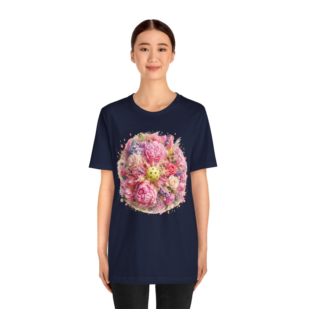 Peony Pickleball Tee by Printify, a unisex cotton T-shirt featuring a floral peony design, casual and comfortable fit.