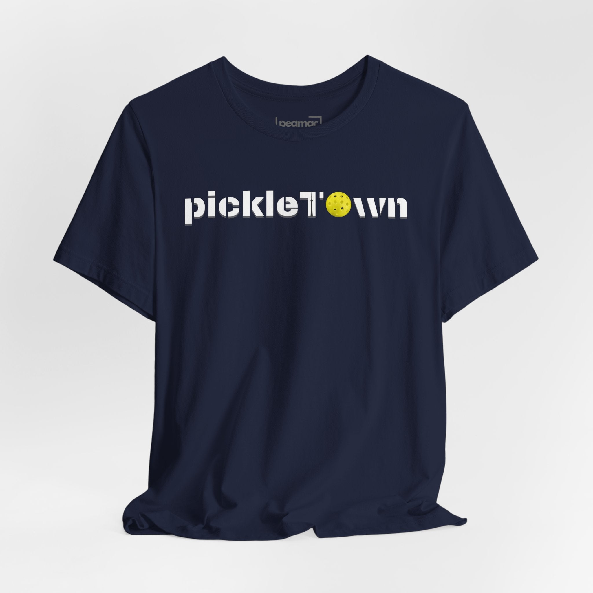 Toronto PickleTOwn T-Shirt featuring CN Tower and pickleball design, casual unisex tee from Printify.